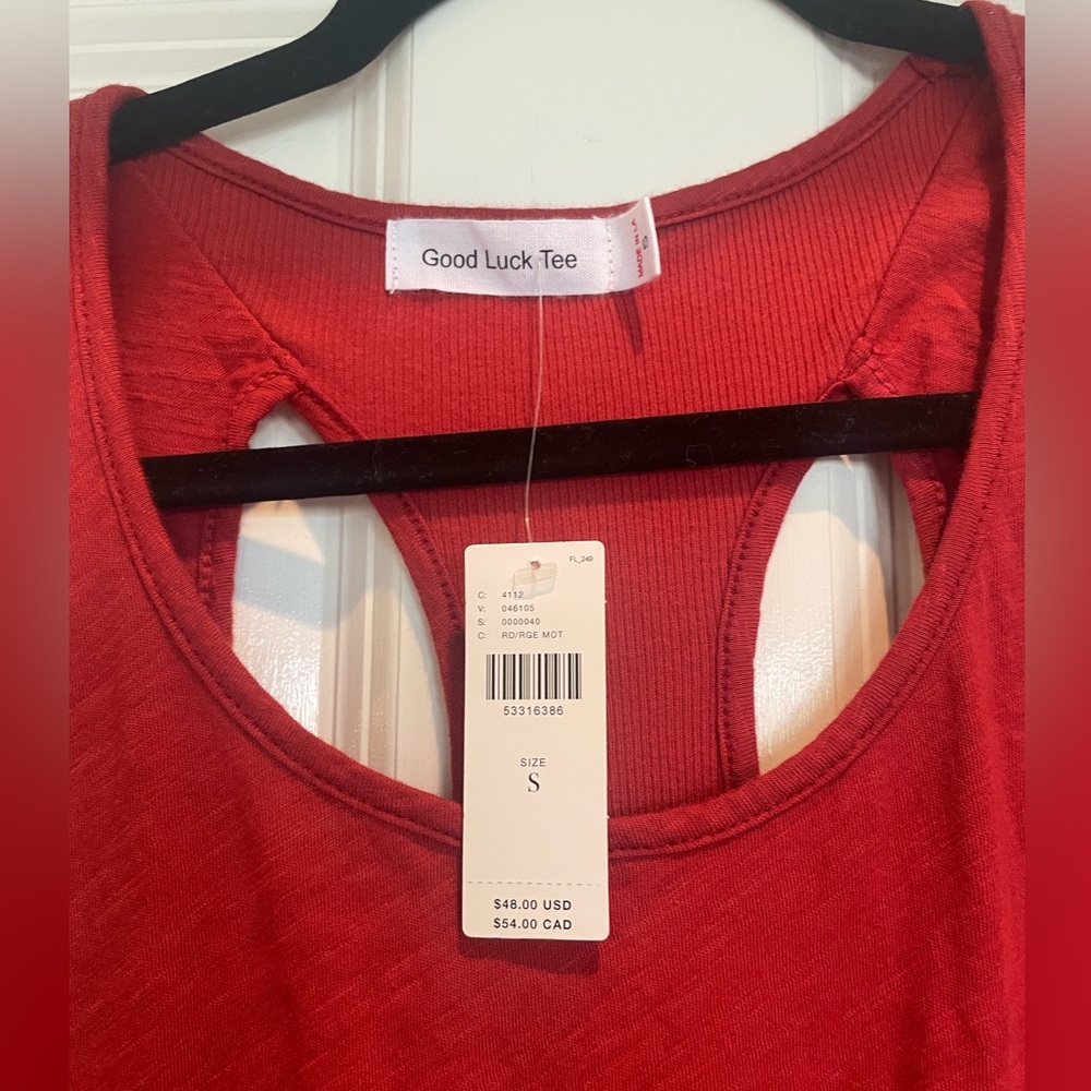 Good Luck Tee Red Racer Back Tank Size Small - Picture 3 of 6